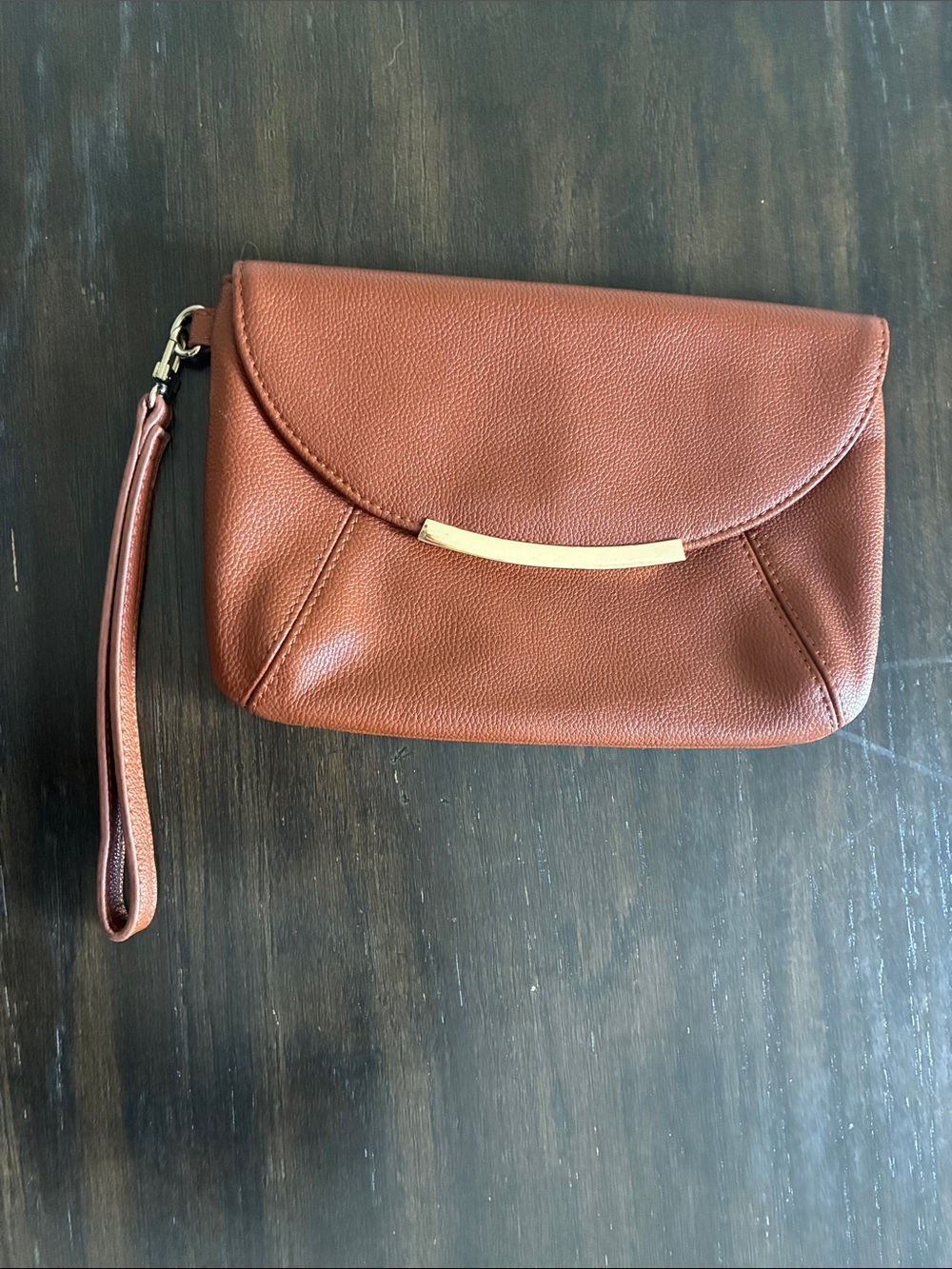 Express Brown Wristlet Clutch with Gold Accent